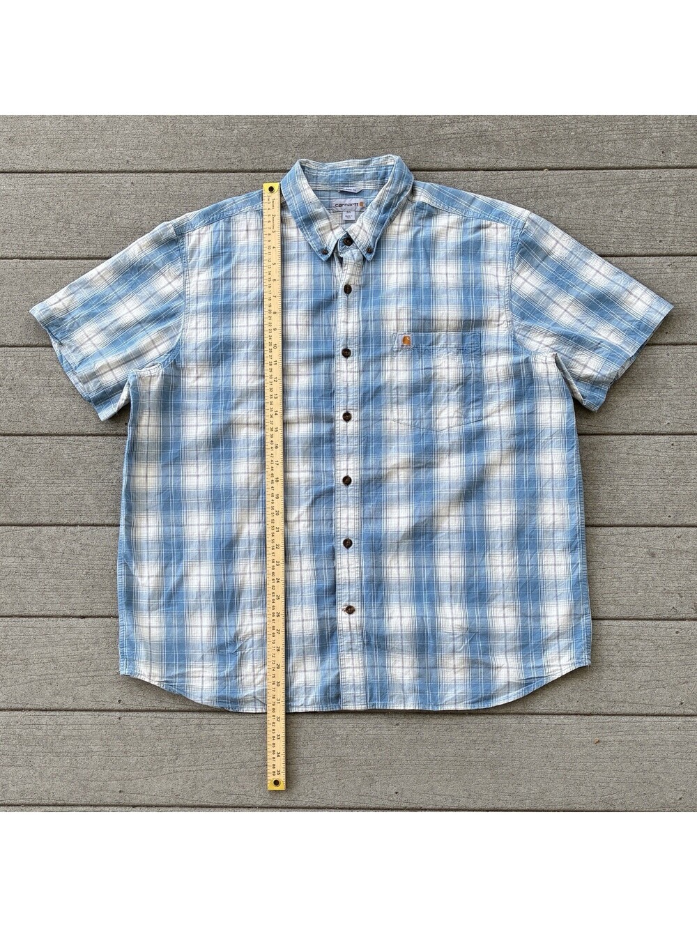 Carhartt Mens Relaxed Fit Short Sleeve Plaid Button Down Shirt 2XL Blue White